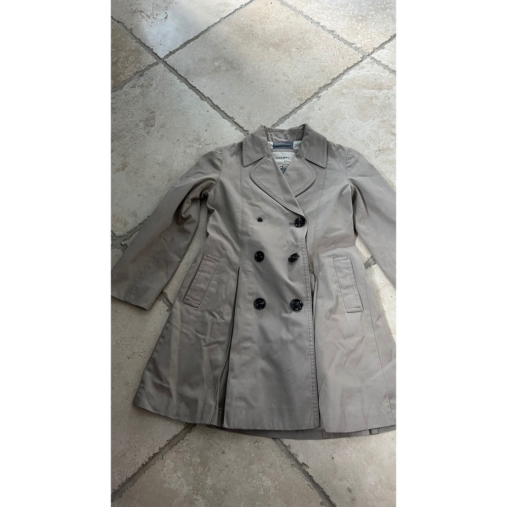 Burberry Girls 8 Khaki Tan Double Breasted Trench Coat Nova Check Lining 128